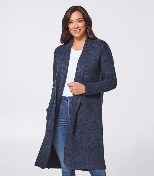 Maxi Edge To Edge Cardigan - Navy Blue Marle