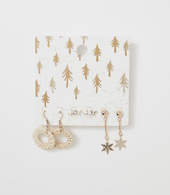 3 Pack Snowflake Earrings - Gold 