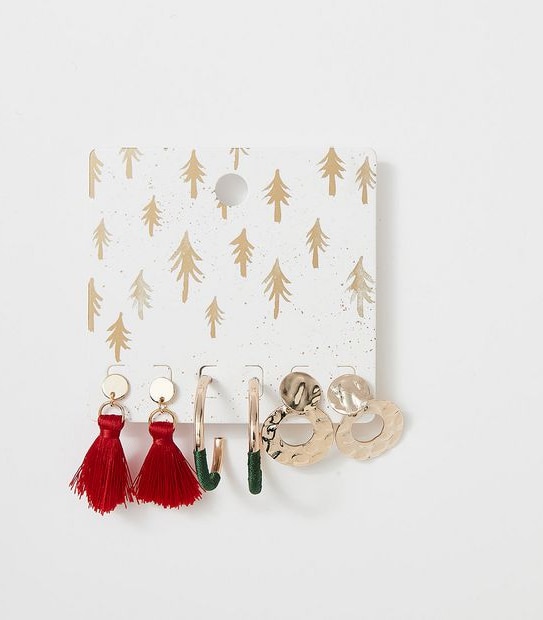 3 Pack Colours Of Xmas Earrings -  Gold 