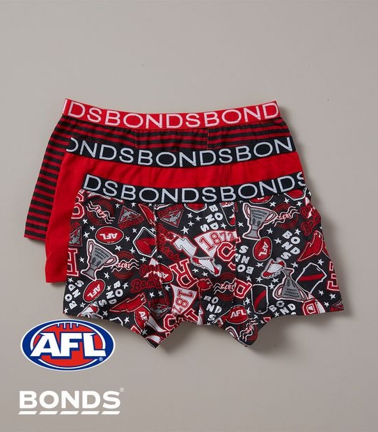 3 Pack Bonds Boys AFL Essendon Trunks