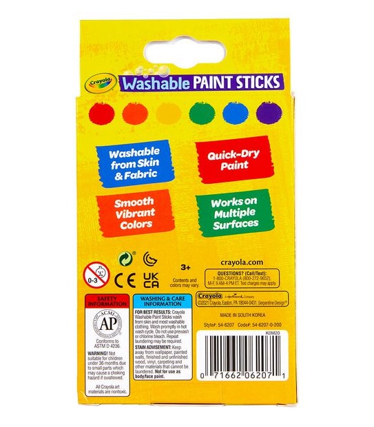 Crayola Washable 6 Pack Paint Sticks