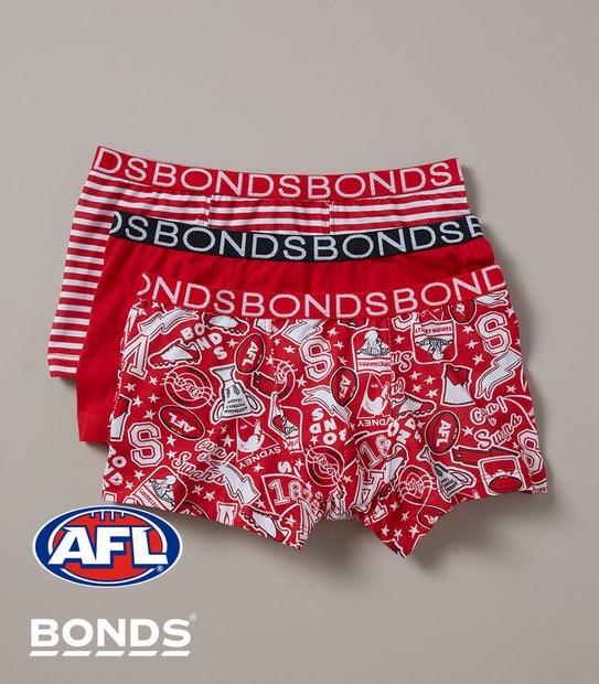 3 Pack Bonds Boys AFL Sydney Trunks