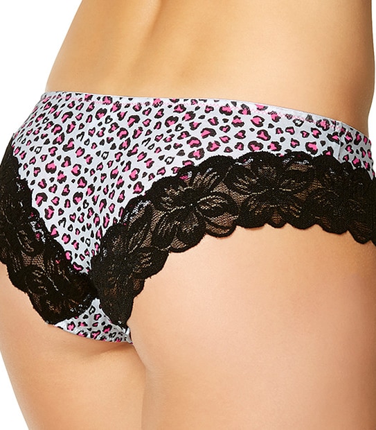 Lace Cheeky Cut Bikini Briefs - Black Animal