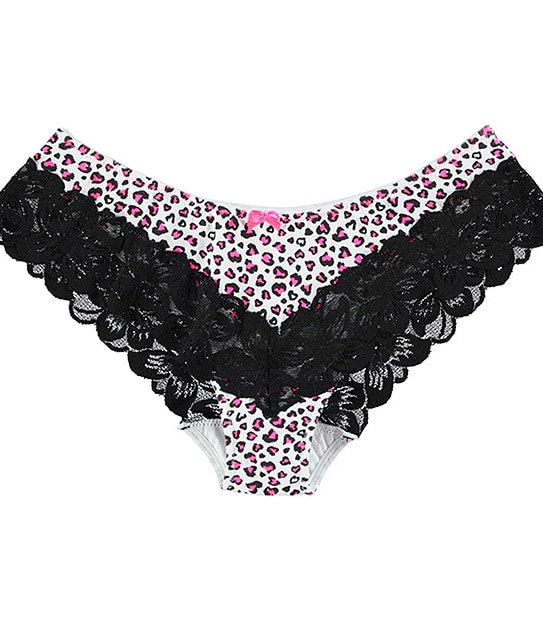 Lace Cheeky Cut Bikini Briefs - Black Animal