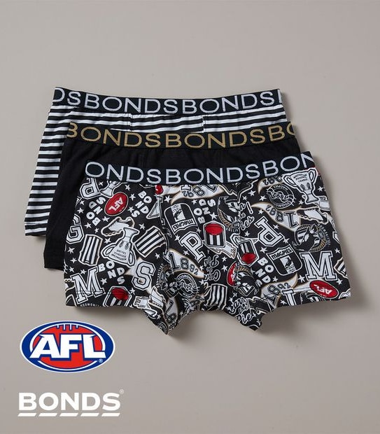 3 Pack Bonds Boys AFL Collingwood Trunks