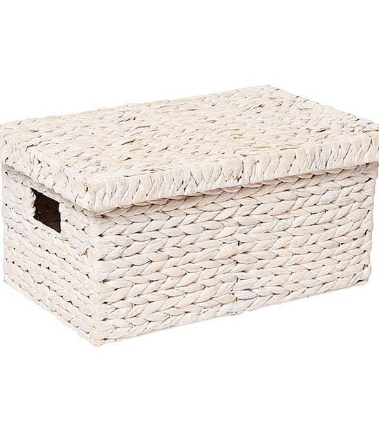 Hyacinth Medium Basket with Lid - White Wash