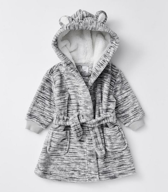 Baby Fleece Hooded Gown - Grey