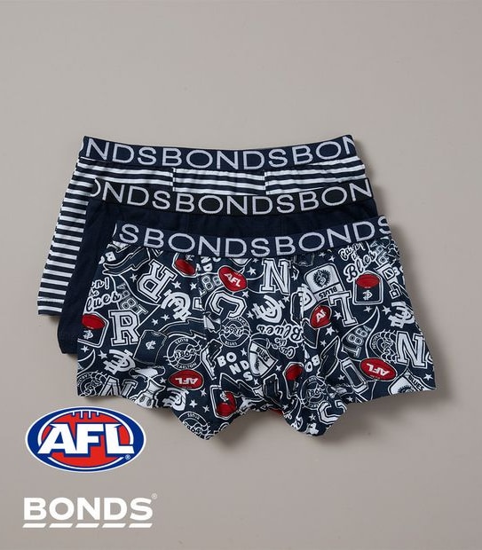 3 Pack Bonds Boys AFL Carlton Trunks