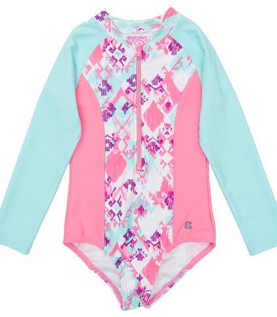 Piping Hot One Piece Long Sleeve Zip Front Bathers