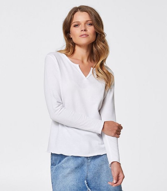 Piping Hot Long Sleeve Textured T-Shirt - White
