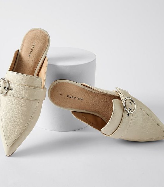 Preview Franca Leather Buckle Mules - Cream