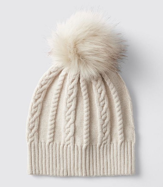 Cable Knit Pom Pom Beanie - Neutral