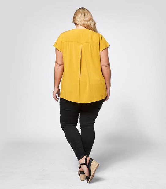 Belle Curve Short Sleeve Pintuck Top - Arrowwood  Yellow 