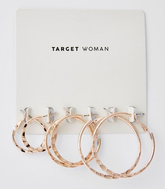 3 Pack Hammered Hoop Earrings - Rose Gold
