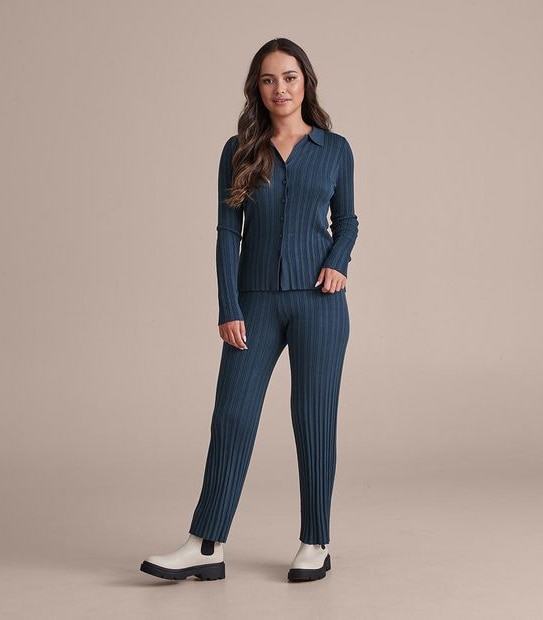 Dannii Minogue Knitted Rib Wide Leg Pants