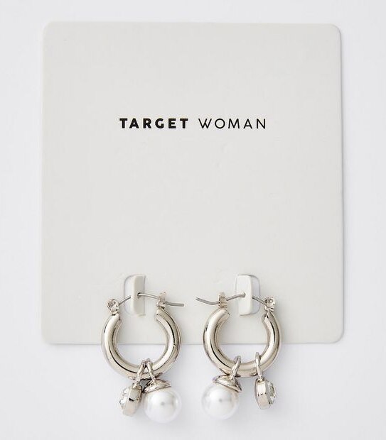 Mini Hoop Charm Earrings - Silver