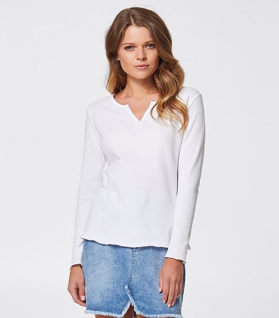 Piping Hot Long Sleeve Textured T-Shirt - White