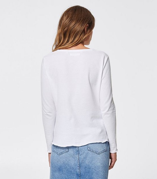 Piping Hot Long Sleeve Textured T-Shirt - White