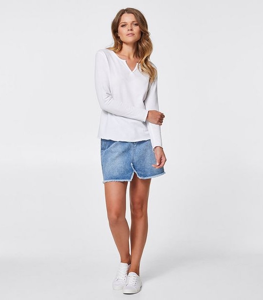 Piping Hot Long Sleeve Textured T-Shirt - White