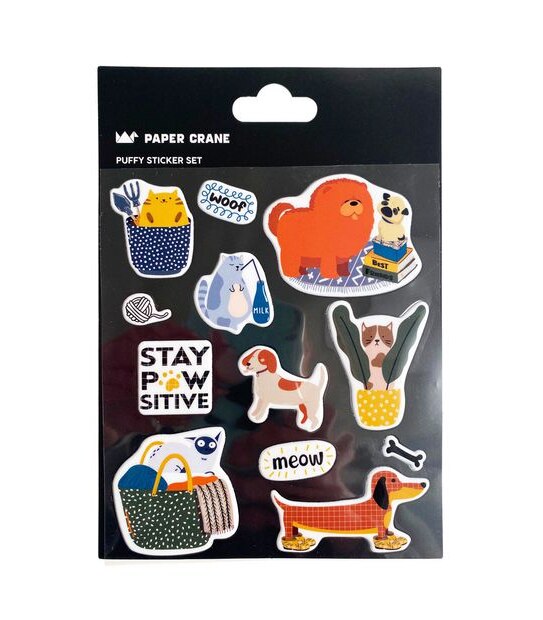 Paper Crane Puffy Sticker Set - Cats & Dogs