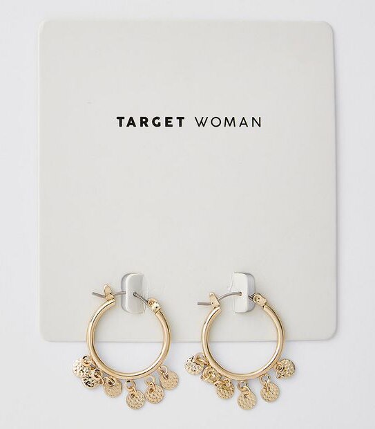 Coin Charm Hoop Earrings - Gold