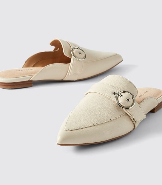 Preview Franca Leather Buckle Mules - Cream