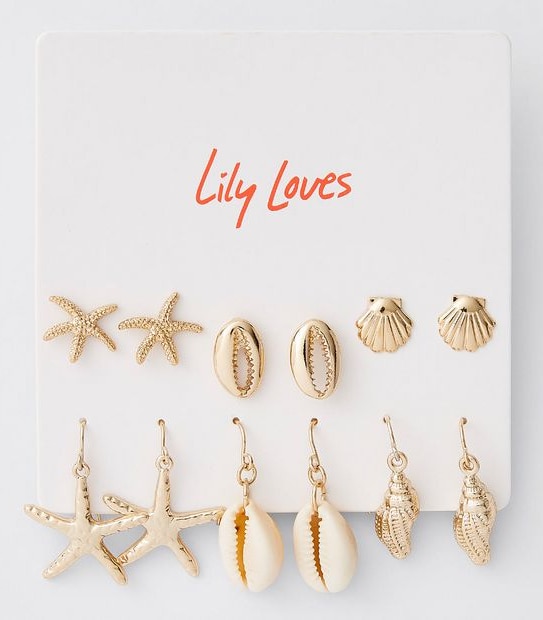 Lily Loves 6 Pack Shell Earrings - Gold