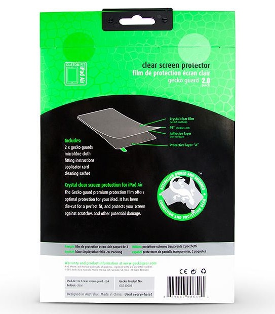 Gecko Clear Screen Protectors For iPad Air 1/ 2/ 9.7" Pro - 2 Pack