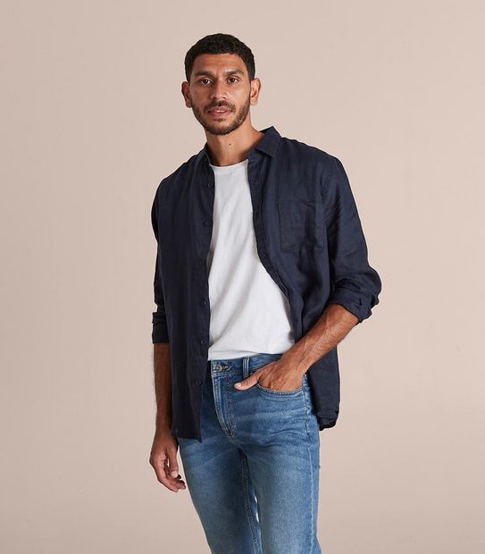 Long Sleeve European Linen Shirt - Navy Blue | Target Australia