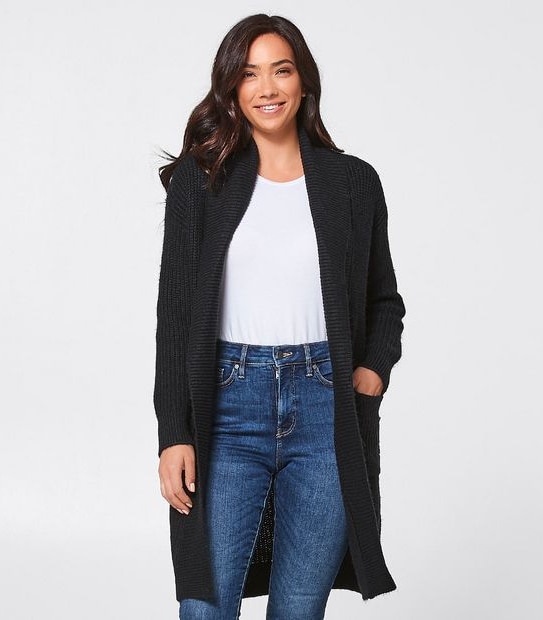 Fisherman Ribbed Cardigan - Black