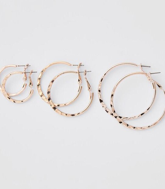 3 Pack Hammered Hoop Earrings - Rose Gold