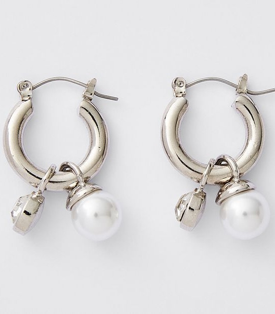 Mini Hoop Charm Earrings - Silver