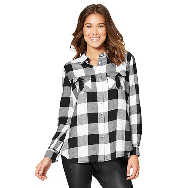 Lily Loves Split Back Check Shirt - Black / White Lily Loves Split Back Check Shirt - Black / White