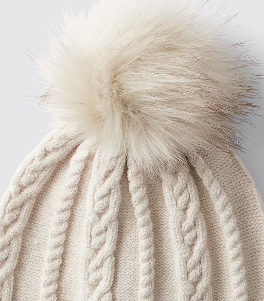 Cable Knit Pom Pom Beanie - Neutral