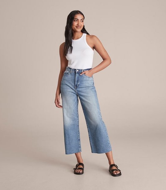 Kelsey Wide Leg High Rise Crop Length Denim Jeans
