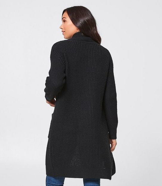 Fisherman Ribbed Cardigan - Black
