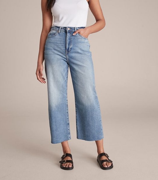 Kelsey Wide Leg High Rise Crop Length Denim Jeans