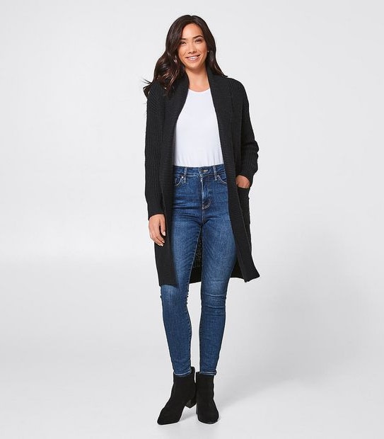 Fisherman Ribbed Cardigan - Black
