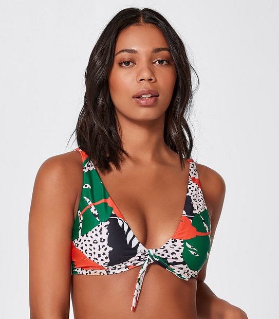 Lily Loves Tie Up Triangle Bikini Top - Multicoloured Forest