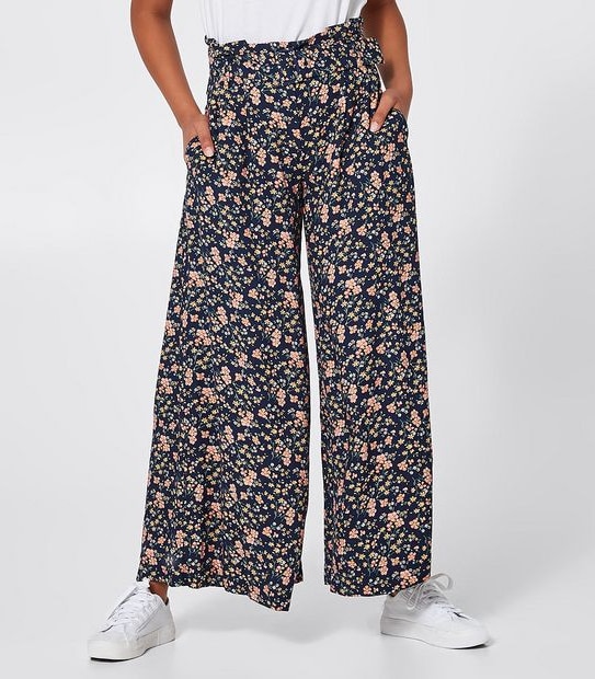 Lily Loves Paperbag Waist Wide Leg Pants - Navy Floral