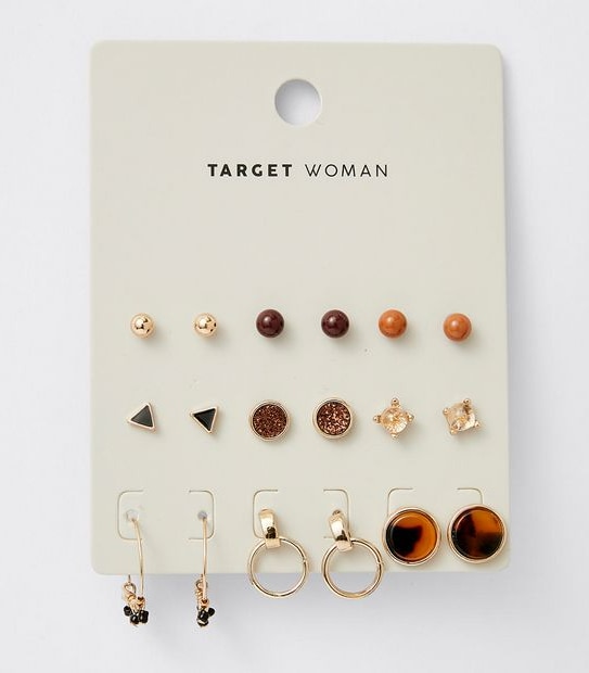 9 Pack Mixed Mini Stud Earrings Pack - Gold