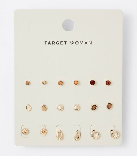 9 Pack Mini Studs and Shells Earrings Pack - Gold