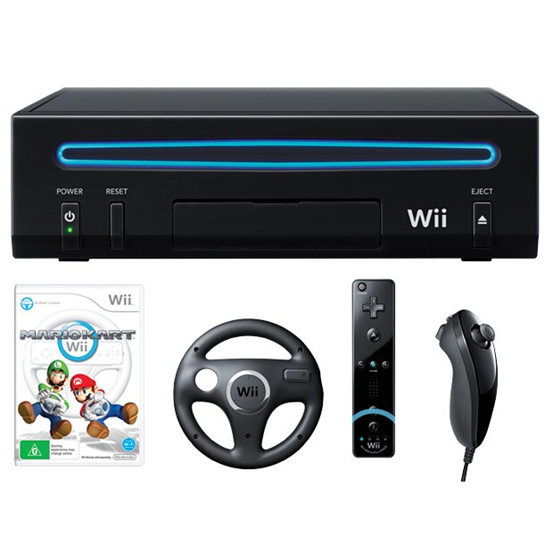 Wii Console With Mario Kart + Wii Wheel - Black