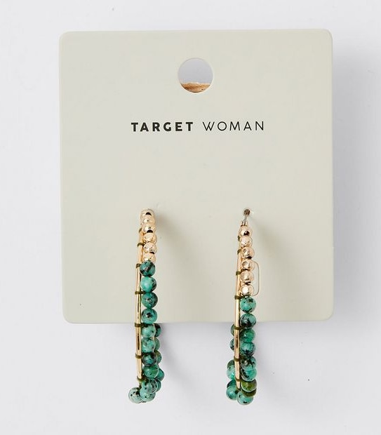 Beaded Hoop Earrings - Khaki Green