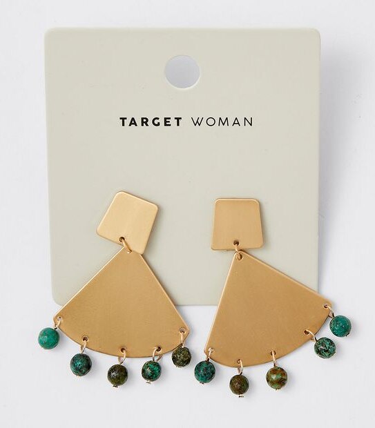 Tortoise Shell Metal and Bead Earrings