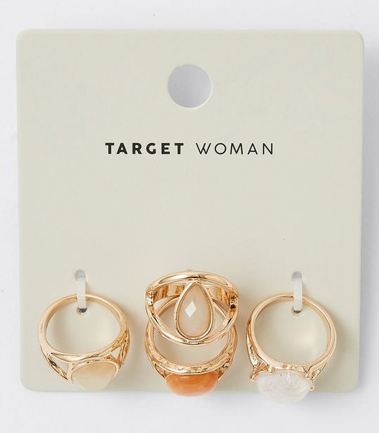 4 Pack Mixed Stone Ring Set