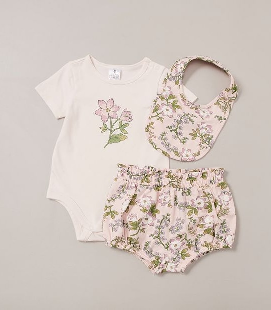 3 Piece Baby Organic Cotton Floral Set