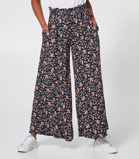 Lily Loves Paperbag Waist Wide Leg Pants - Navy Floral