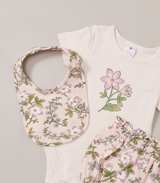 3 Piece Baby Organic Cotton Floral Set