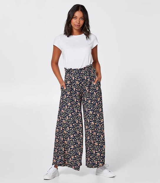 Lily Loves Paperbag Waist Wide Leg Pants - Navy Floral